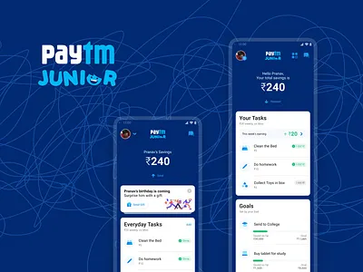 Paytm junior app concept app design concept design edtech financial literacy fintech gamification innovation interaction design kids mobile app paytm tablet ux design