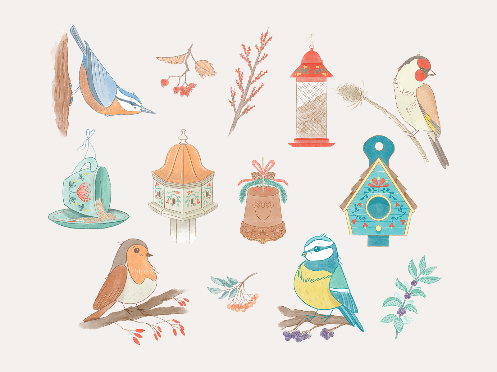 Bumbarrel Store Brand and Sticker Illustrations birds brand branding colors fun graphic design hand drawn icons illustration logo procreate shop stickers store