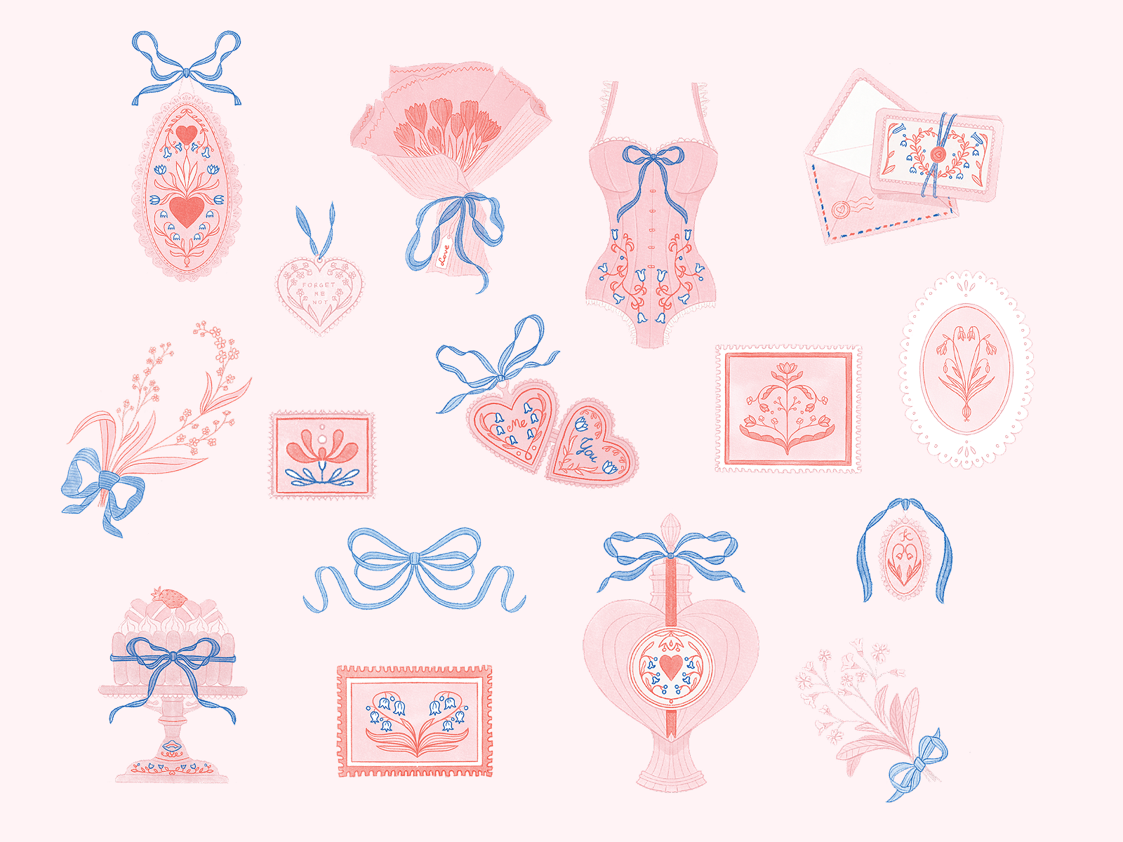 Love Sticker Set brand branding bridgerton colors graphic design hand drawn icon icons illustration logo pink print procreate stickers store valentines