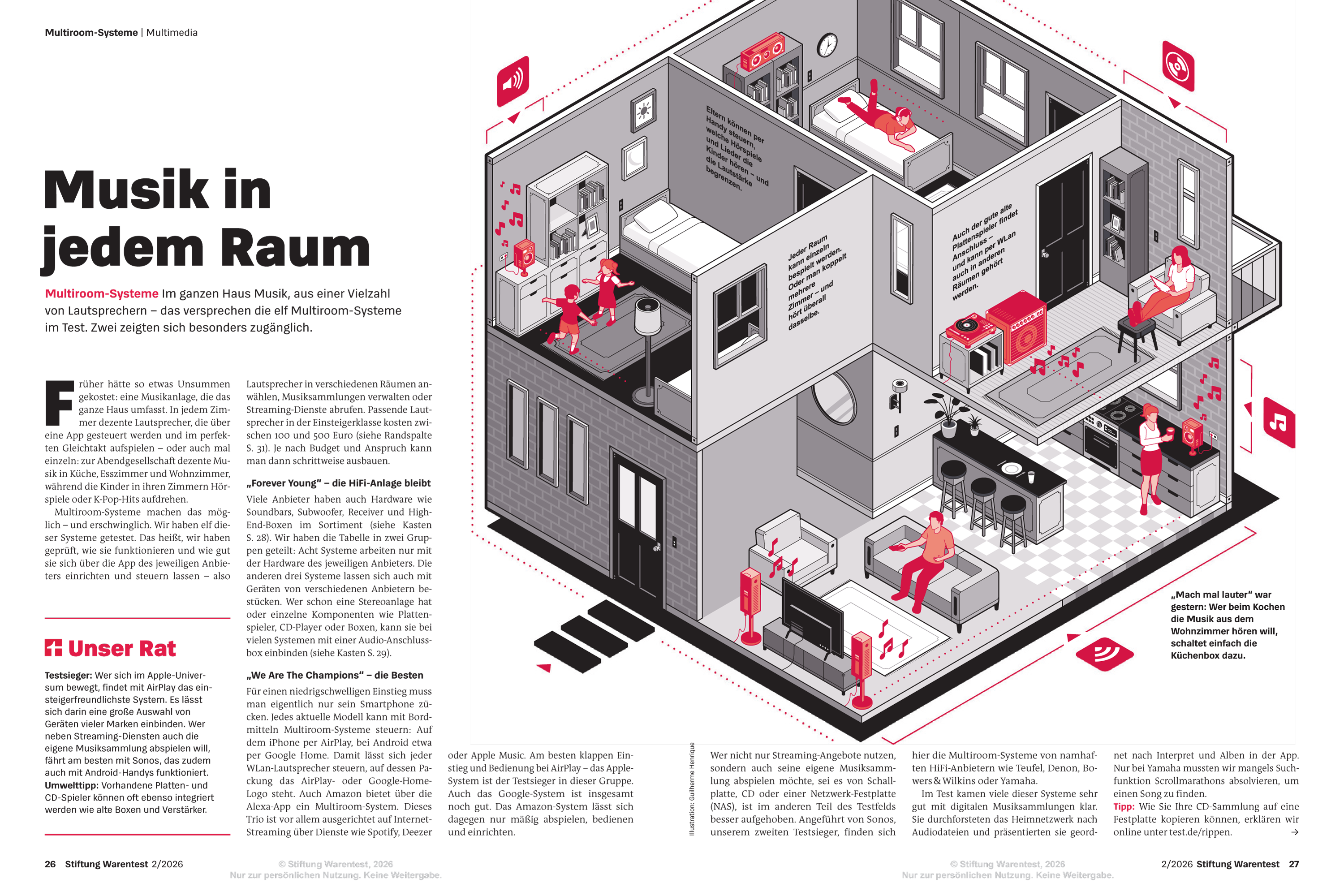 Musik in jedem Raum (Stiftung Warentest) house illustration inf infographic interior isometric music sound