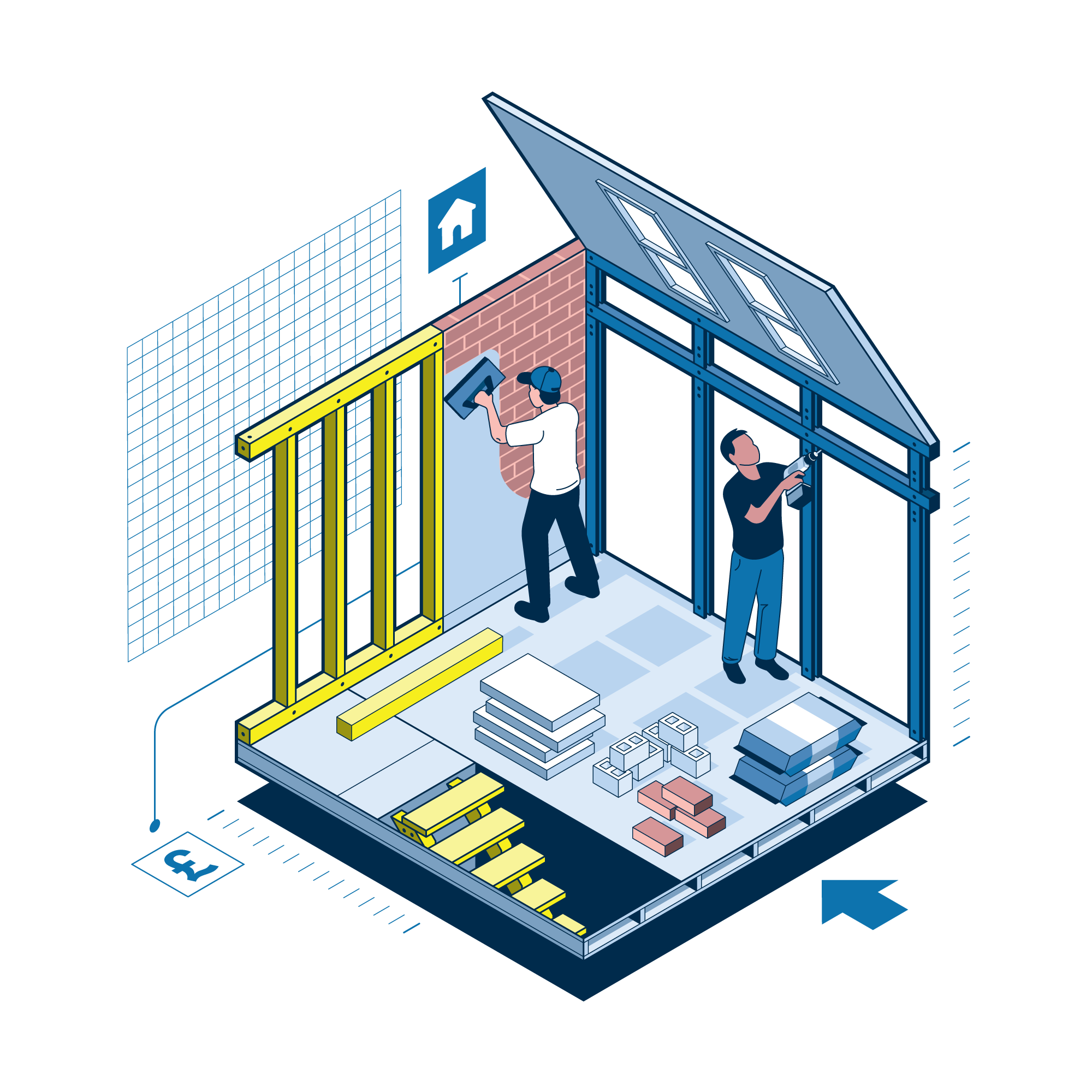 How to pay for home improvements (Which? Money) construction home house illustration improvement infographic isometric