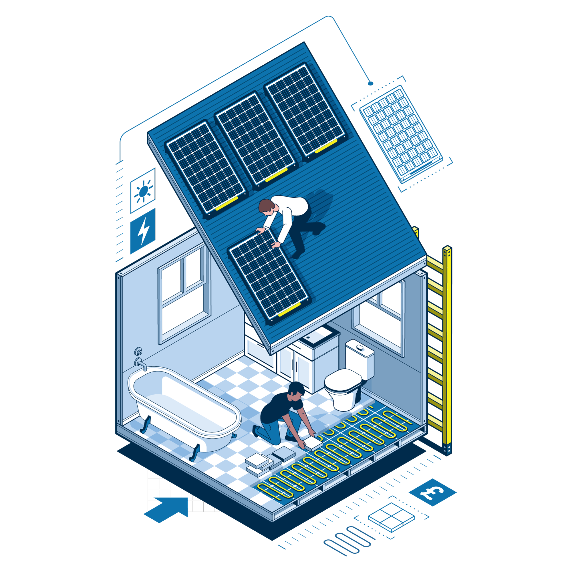 How to pay for home improvements (Which? Money) construction home illustration improvement infographic isometric panel solar