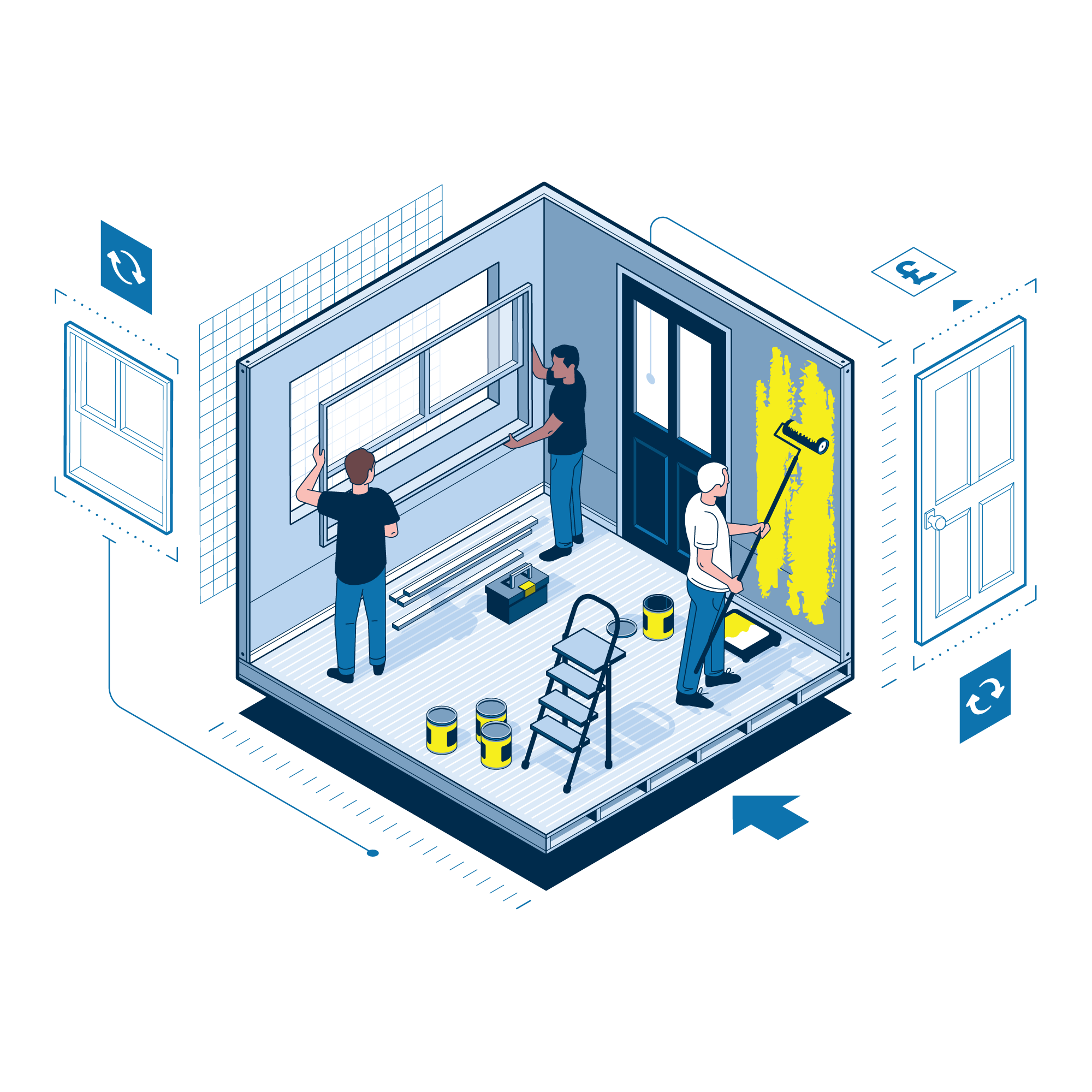How to pay for home improvements (Which? Money) construction home house illustration improvement infographic isometric