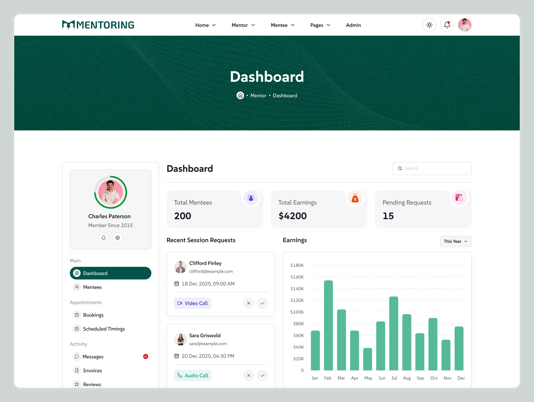Mentor Management Dashboard Template | Mentoring coaching platform html template e learning mentor admin panel lms mentor dashboard ui mentee management feature mentor analytics dashboard mentor appointment management ui mentor dashboard template mentor earnings tracking system mentor invoice management system mentor revenue tracking module mentorship marketplace dashboard online coaching admin panel online mentor portal template online mentoring platform ui