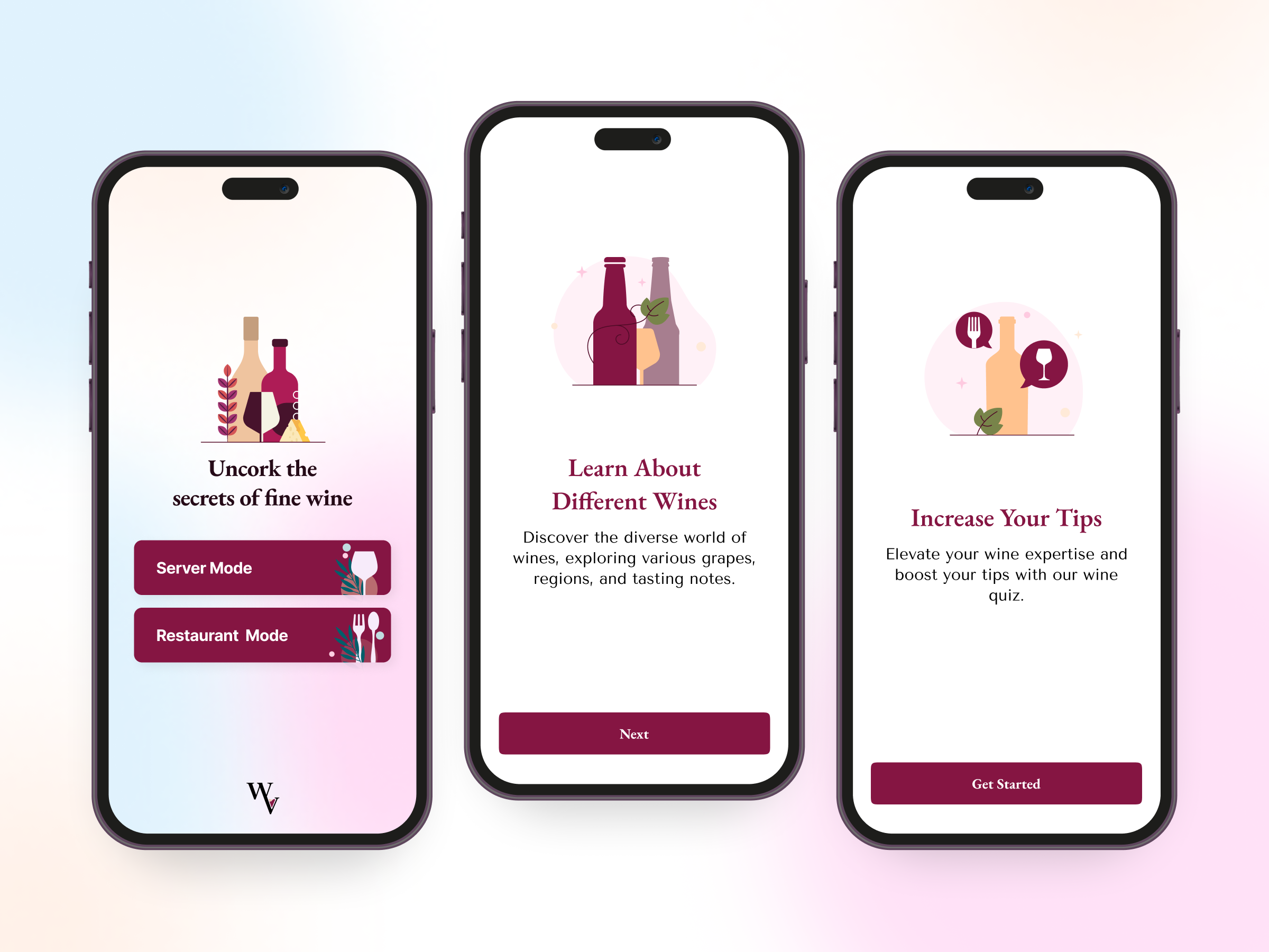 Example of Wineview Onboarding Screens