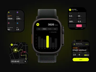 Workout Tracker – Smart Apple Watch UI app app design apple watch apple watch design apple watch ui digital design fitness app fitness tracking interface ui uiux ux watch design wearable wearable design web web design workout app