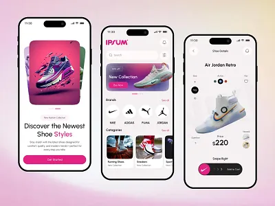 E-commerce Shoes Mobile App ai app brand branding design ecommerce ecommerceapp illustrator landing landingpage logo mobileapp ui ux uxui webapp website