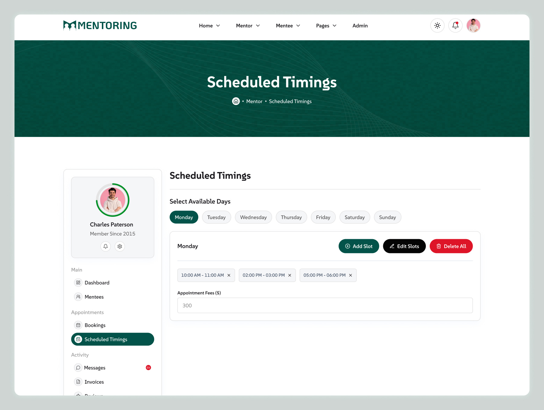Coach Time Slot Booking and Availability Management | Mentoring coaching platform admin panel elearning appointment setup lms scheduling template mentor availability dashboard mentor booking system ui mentor calendar dashboard mentoring platform scheduling ui mentoring web app dashboard online mentoring software ui online tutor availability system responsive scheduling template session management ui session scheduling template tutor time slot booking system