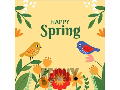 A Group of Birds Perched on Brightly Colored Flowers beauty bloom blooming blossom botanic botanical cartoon decorative floral flower garden gardener happy holiday nature outside park seasons spring springtime