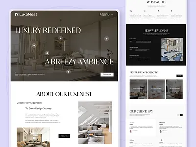 LuxeNest- Interior Landing Page architecture design dream home furniture house rent interior architecture interior design landing page living luxury minimal minimalist modern real estate room sofa typography ui ux website