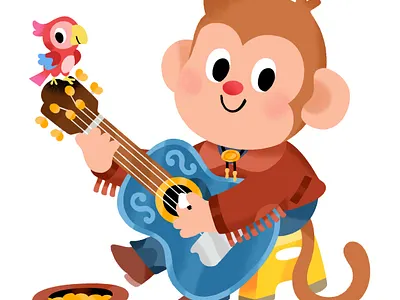 Yeehaw! 🤠🦜 animal art cowboy cute friday guitar illustration music weekend