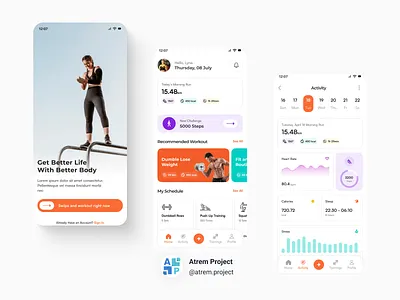 Fitnes Tracker - Mobile App UI atrem project dashboard figma landing page mobile app ui uiux user interface ux web design