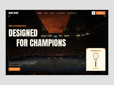 AERIX SPORT — Tennis & Performance ECommerce Website 3d animation branding dark ui e commerce web ecommerce ecommerce landing page ecommerce website game hero section landing page design modern online shopping padel play ground product sale page shop tennis ui