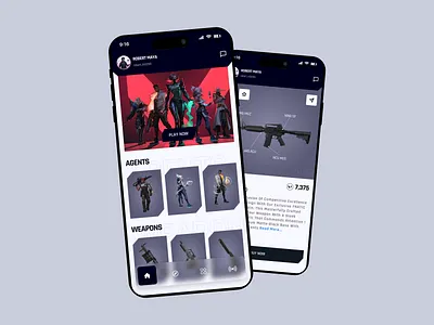 Valorant Store – Mobile Gaming Concept UI Design appdesign branding creative ui darkui dribbbleshot fpsgame gamestore gameui interactiondesign mobileappdesign productdesign ui uiuxdesign valorantinspired weaponui