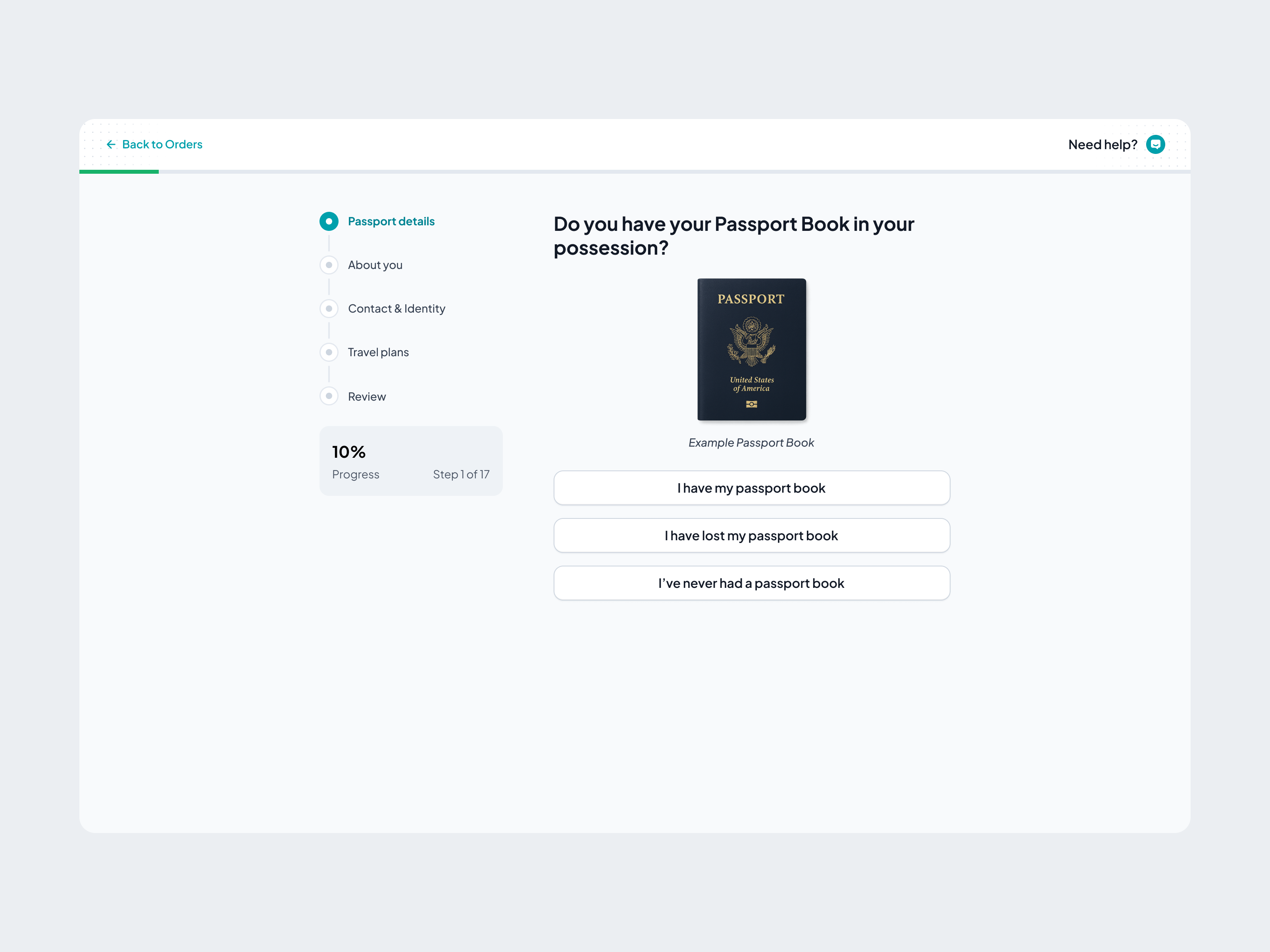 Passport application review screen for HelloGov check checklist crm egov form government government tech hellogov mobile form onboarding passport progress progress bar review review screen step by step stepper summary