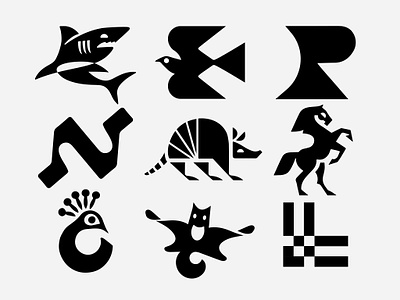 COLLECTION - 2023 - 4 bird branding design horse icon identity illustration l logo marks n peacock r shark squirrel symbol ui vector
