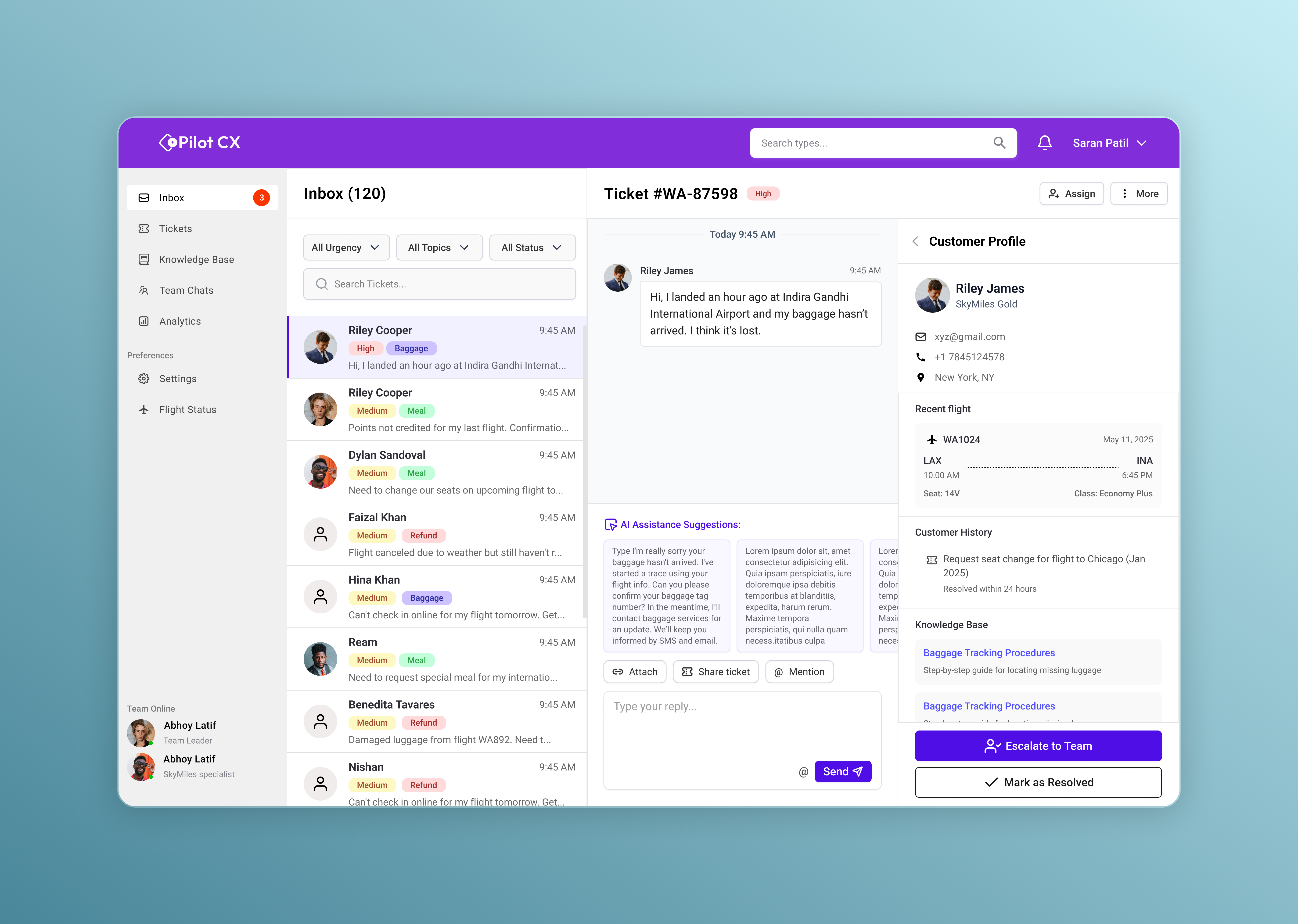 Customer service agents dashboard in the airline industry ai dashboard customer service dashboard dashboard ui ui ux ux design