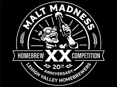 Logo: Malt Madness 20th Anniversary Badge anniversary badge beer brewing circle craft beer homebrew lehigh valley logo malt pennsylvania scientist