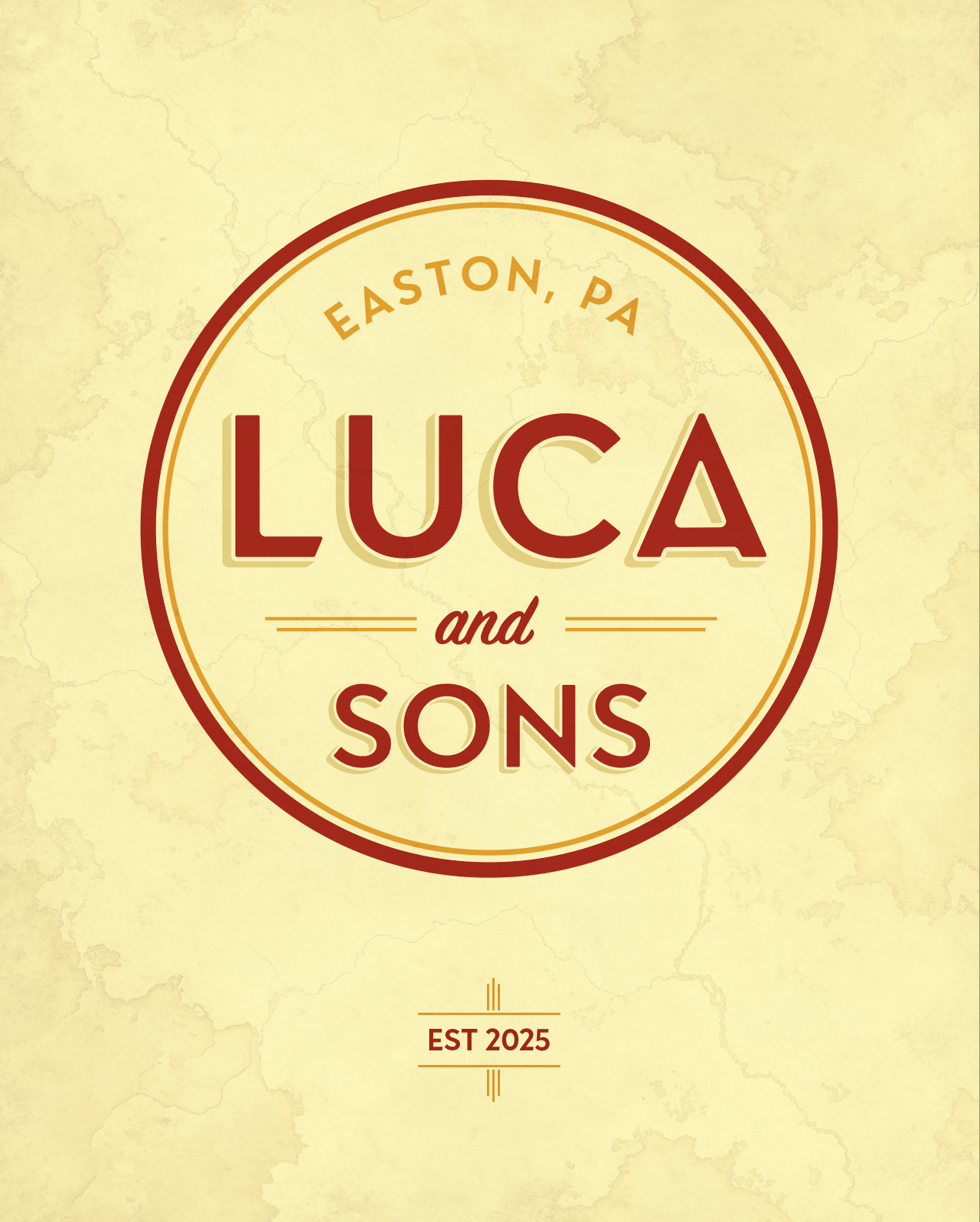 Branding: Luca and Sons - Easton, PA chef food italian deli italian restaurant italy logo logo design luca luca manfe master chef masterchef parchment porchetta red and gold restaurant sandwich shop