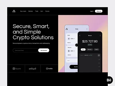 Nova home page interaction bitcoin exchange blockchain interface crypto exchange crypto landing page crypto markets crypto trading platform defi platform digital assets platform ethereum trading financial technology fintech website investment platform markets dashboard product website saas fintech secure wallet startup fintech trading ui ui ux design web3 website