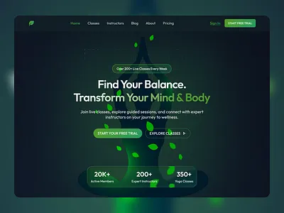 Yoga & Wellness Landing Page darkmodedesign figma landing page user interface uxui visual design web design webdesign webui wellness wireframe yoga yogalandingpage