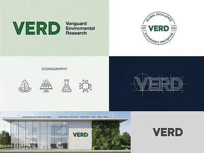 VERD | Modern Sustainable Brand Identity architectural branding brand guidelines brand sheet branding clean design corporate identity eco tech environmental design forest green geometric logo graphic design green energy logo design minimalist logo mockup modern aesthetic stationery mockup sustainability typography visual identity