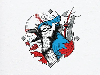 Blue Jays baseball blue jay blue jays canada cn tower illustration maple leaf procreate vector