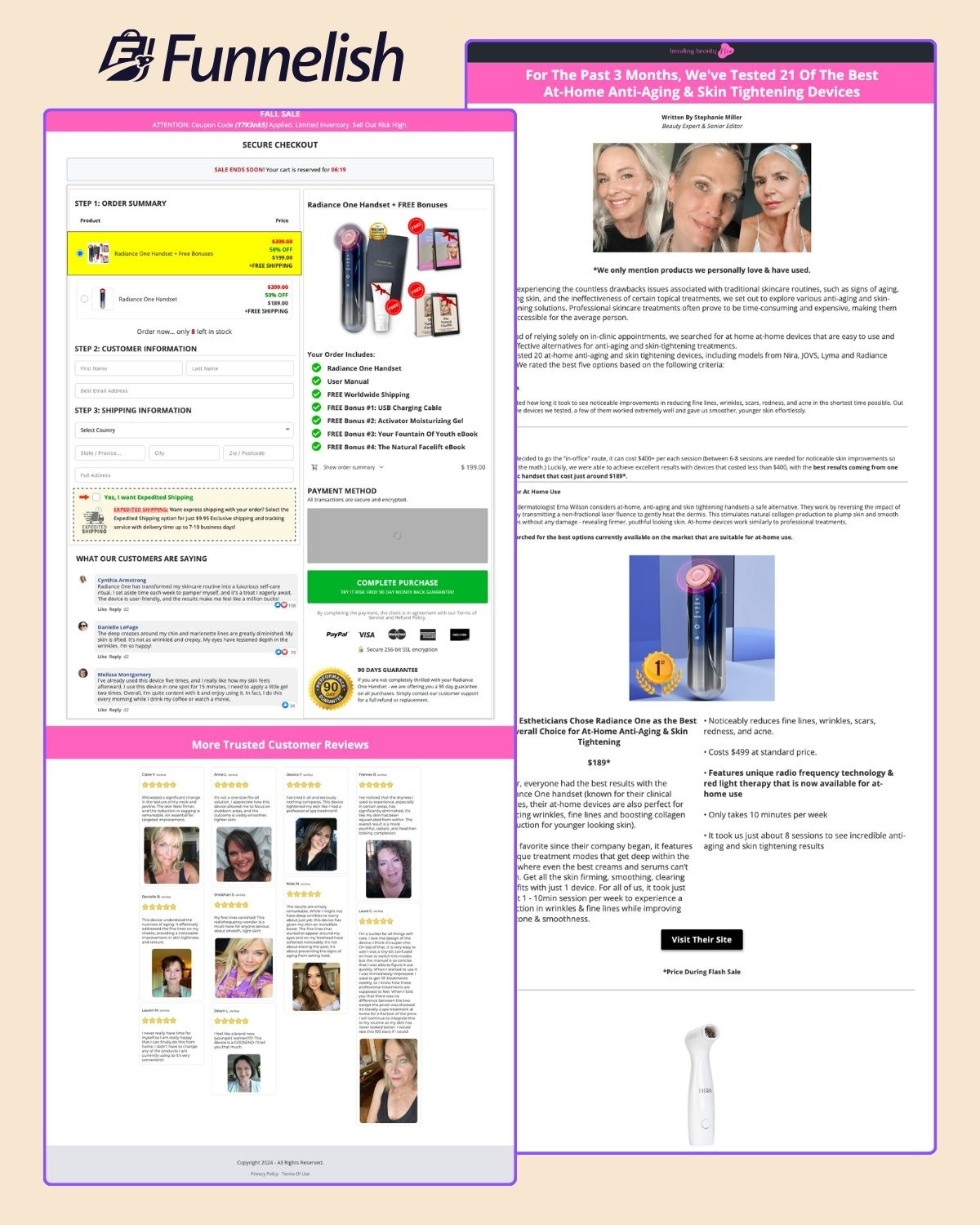 Trending Beauty Funnel | Funnelish Template funnelish funnelish advertorial page funnelish checkout page funnelish expert funnelish template