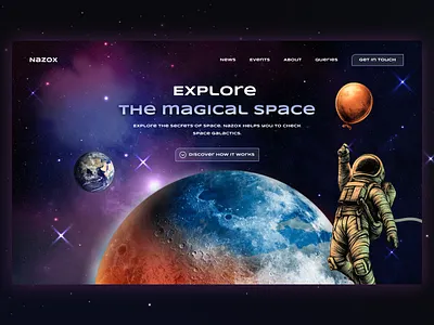 Nazox - Space Exploration Landing Page branding design design art graphic design icon illustration illustration art landingpage logo planet uiux