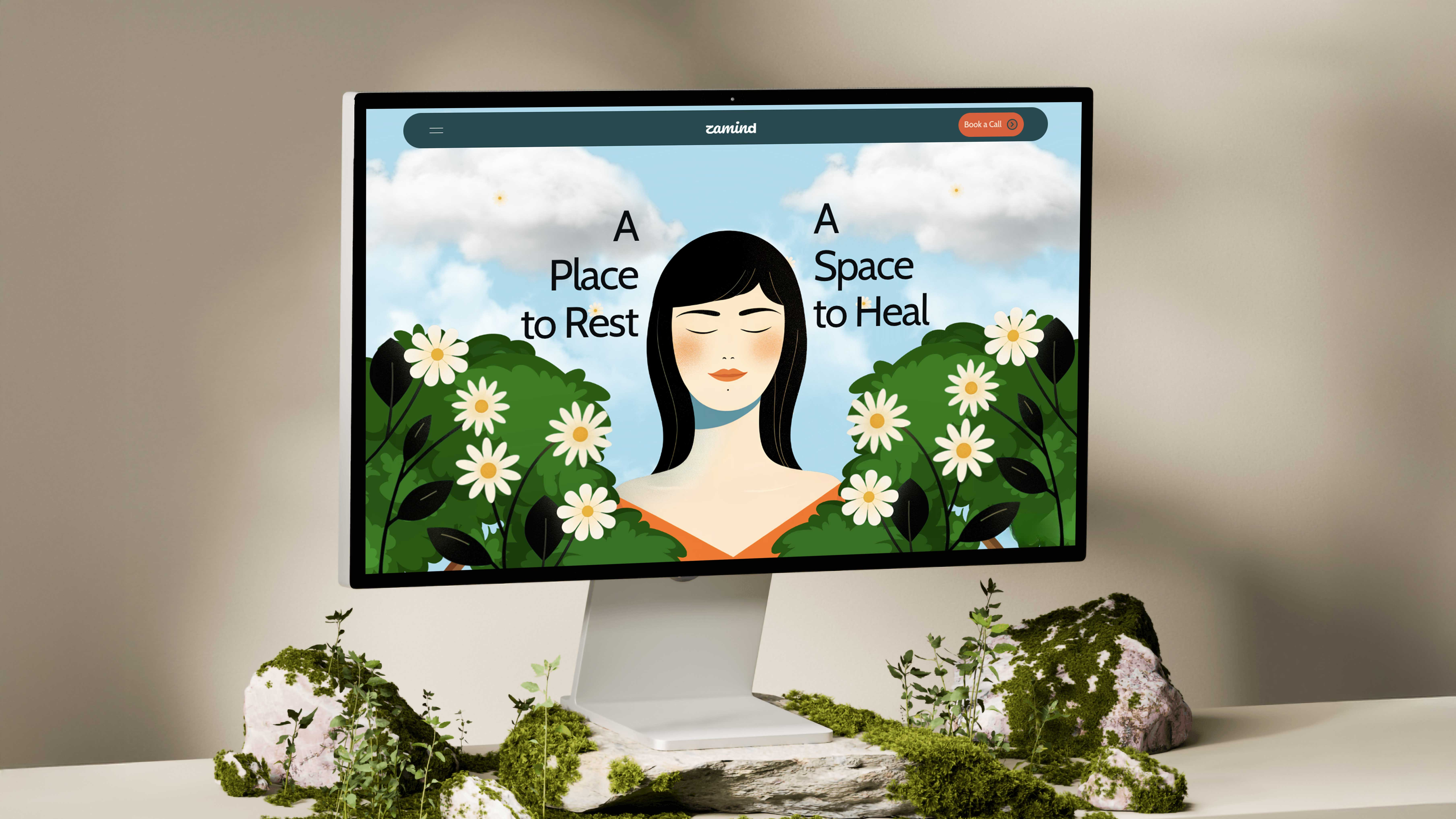 Zamind - Online Therapy Website animation calm framer health pastel theraphy ui ux web design web development wellness