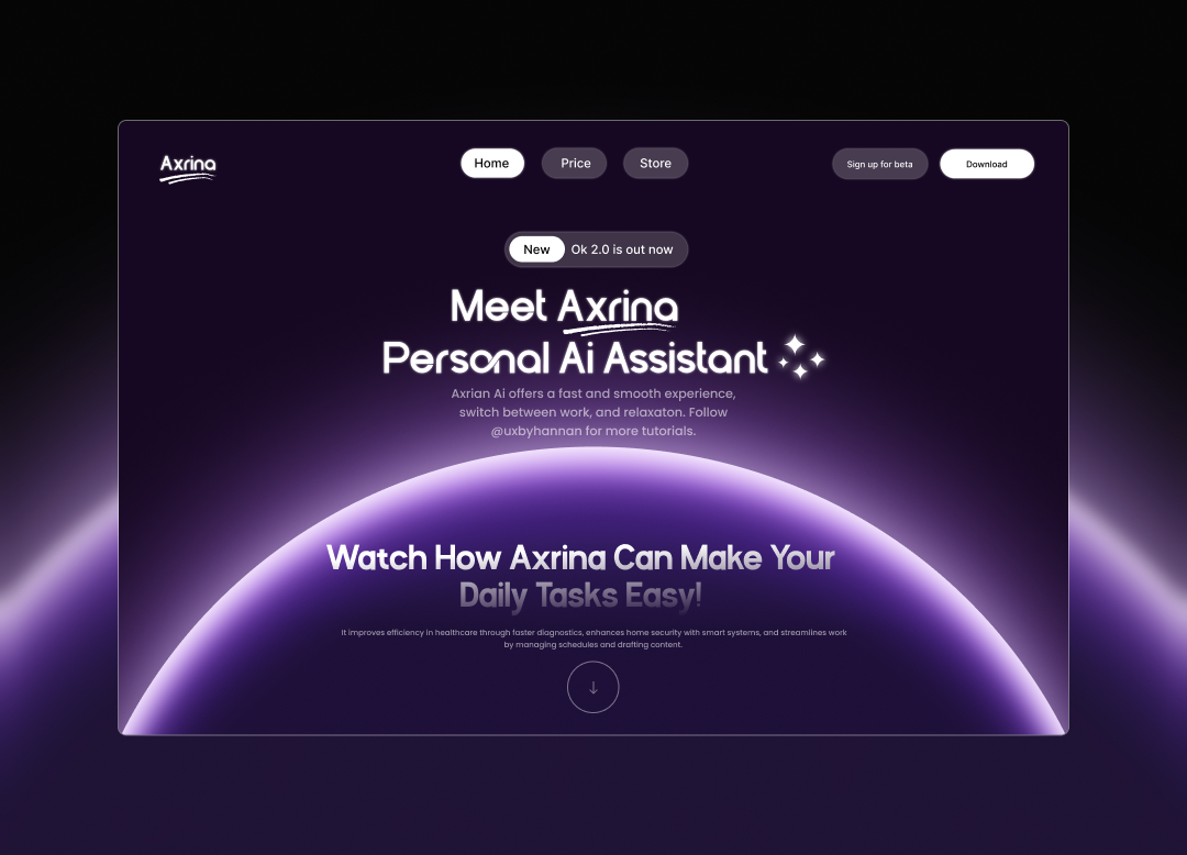 AI Assistant Landing Page UI ai ai assistant dark theme dark ui figma futuristic hero section landingpage product design saas ui ui design ux design web design webdesign website design