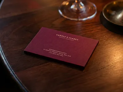 Candle & Claret Wine Bar Branding Business Card Design brand design brand identity branding burgundy business card design business cards graphic design hospitality branding identity design layout design luxury branding premium branding print design restaurant branding stationery design typography visual identity wine bar branding wine branding