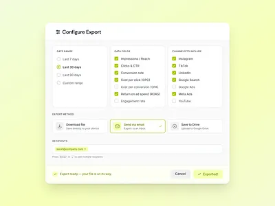 Configure Export Modal config design modal ui ux