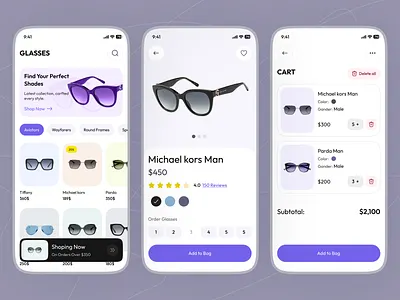 Luxury Sunglasses Shopping App Design app design ecommerce app concept eyewear app eyewear e commerce facial recognition glasses luxury watch ui luxurylifestyle mobile app online shop quantity stepper shades store ui shipping shop app shopping shopping app sports sunglasses sunglass shop virtual reality wishlist ux