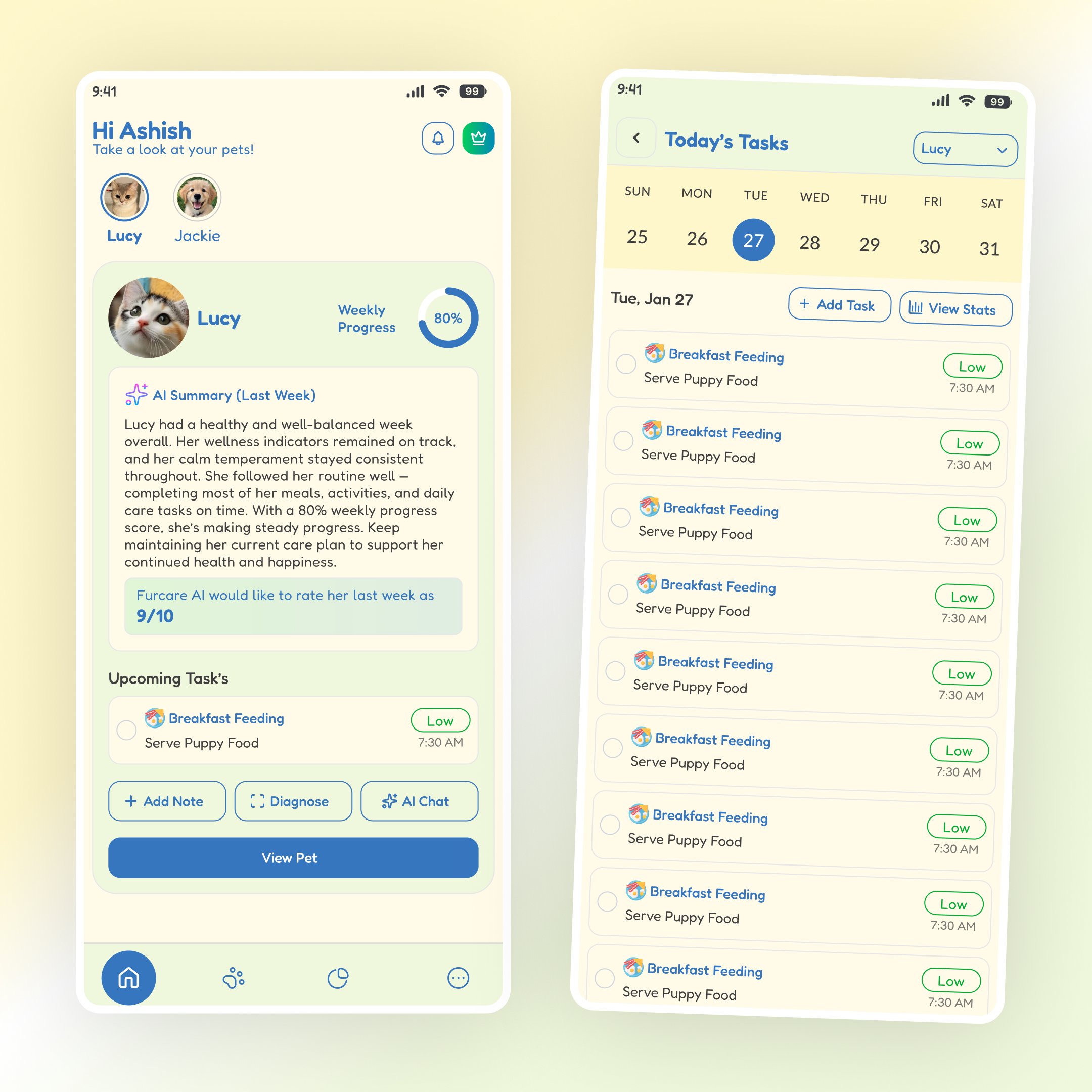 FurCare AI - Your Pet AI Companion care mobile pet ui ux