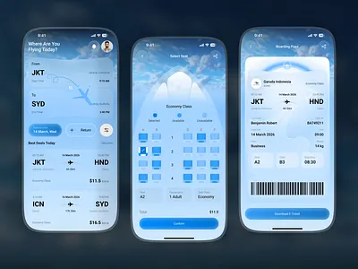 Modern Flight Booking Mobile App UI airline app airlines mobile app app design boarding pass booking app clean ui dashboard ui flight app interaction design lights tickets app minimal ui mobile app design modern ui product design searching flights ticket booking travel app ui design user interface ux design