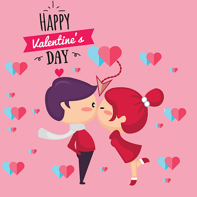 Happy Valentines Day Cute Emote Girl Kissing Emote Boy 2d character 2d character animation design icon illustration vector