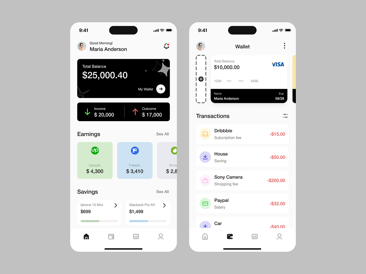 FinTrack — Minimalist Personal Finance App UI/UX Design