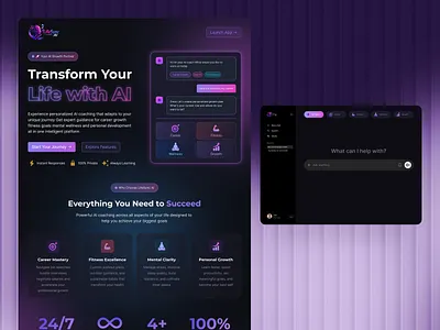 "LifeSync AI" - Your Personal Growth Companion ai ai assistant ai landing page answer question artificial intelligence chat bot dashboard futuristic design gtp homepage landignpage prompt technology ui uidesign user interface ux webdesign website website design