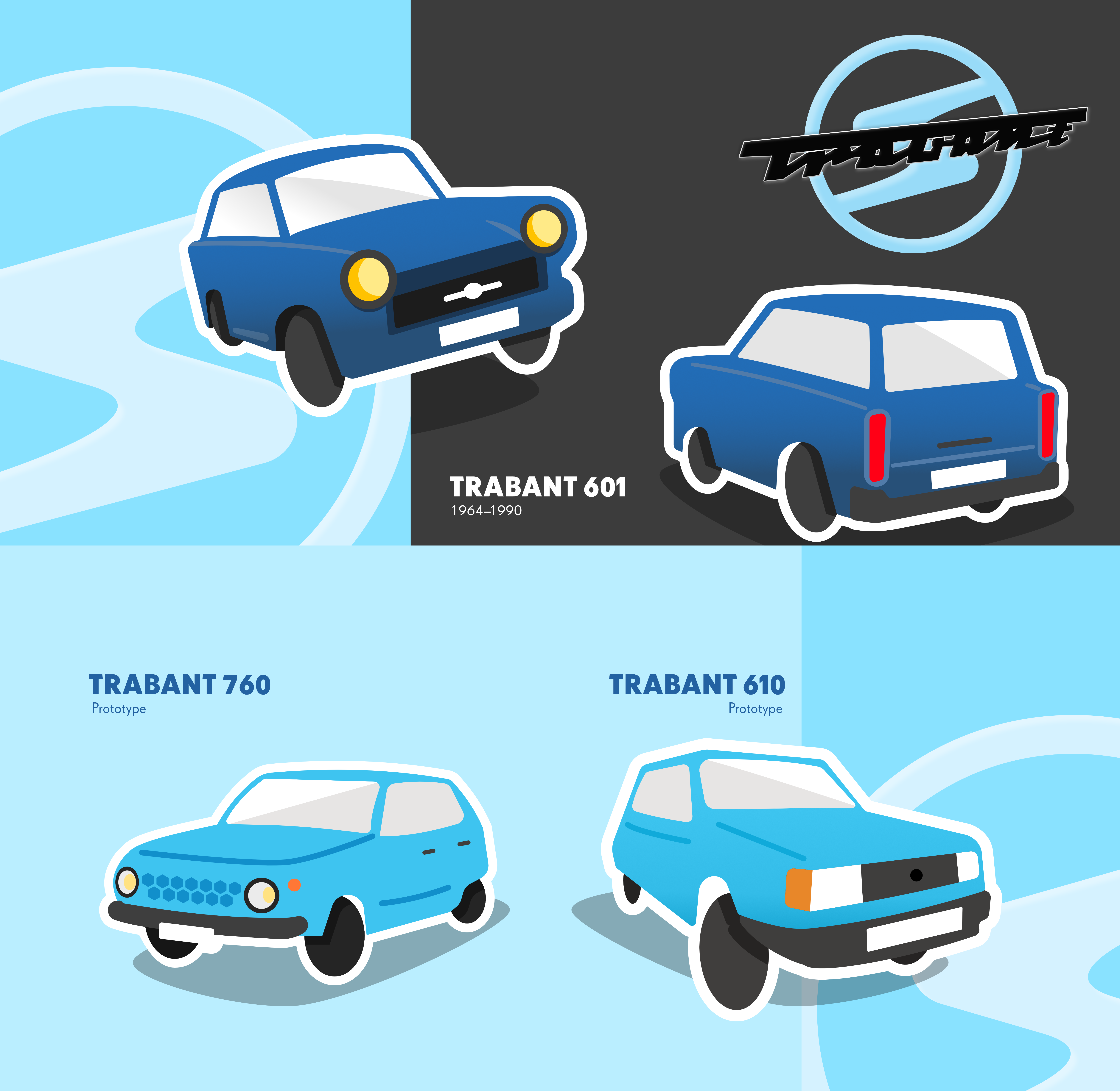 Car Drawings of GDR Trabant cars car illustration graphic design illustration trabant
