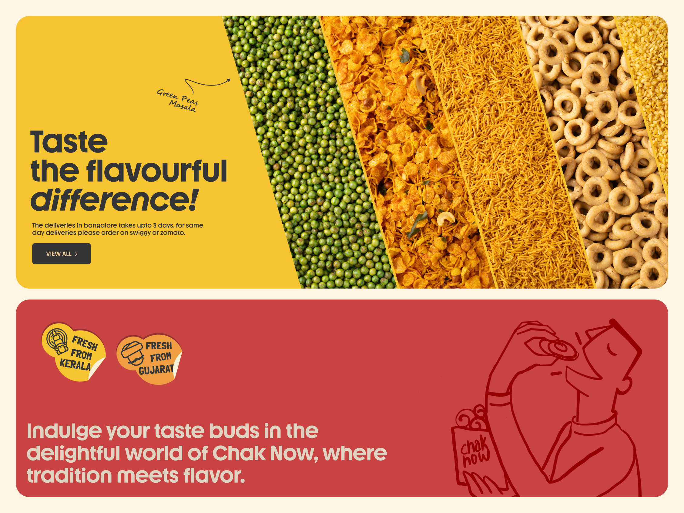 Chak Now – Landing Page Design bold typography brand experience brand identity desktop ui ecommerce design landing page layout design mobile view responsive snacks ui design uiux visual design visual storytelling web design web layout web ui website design