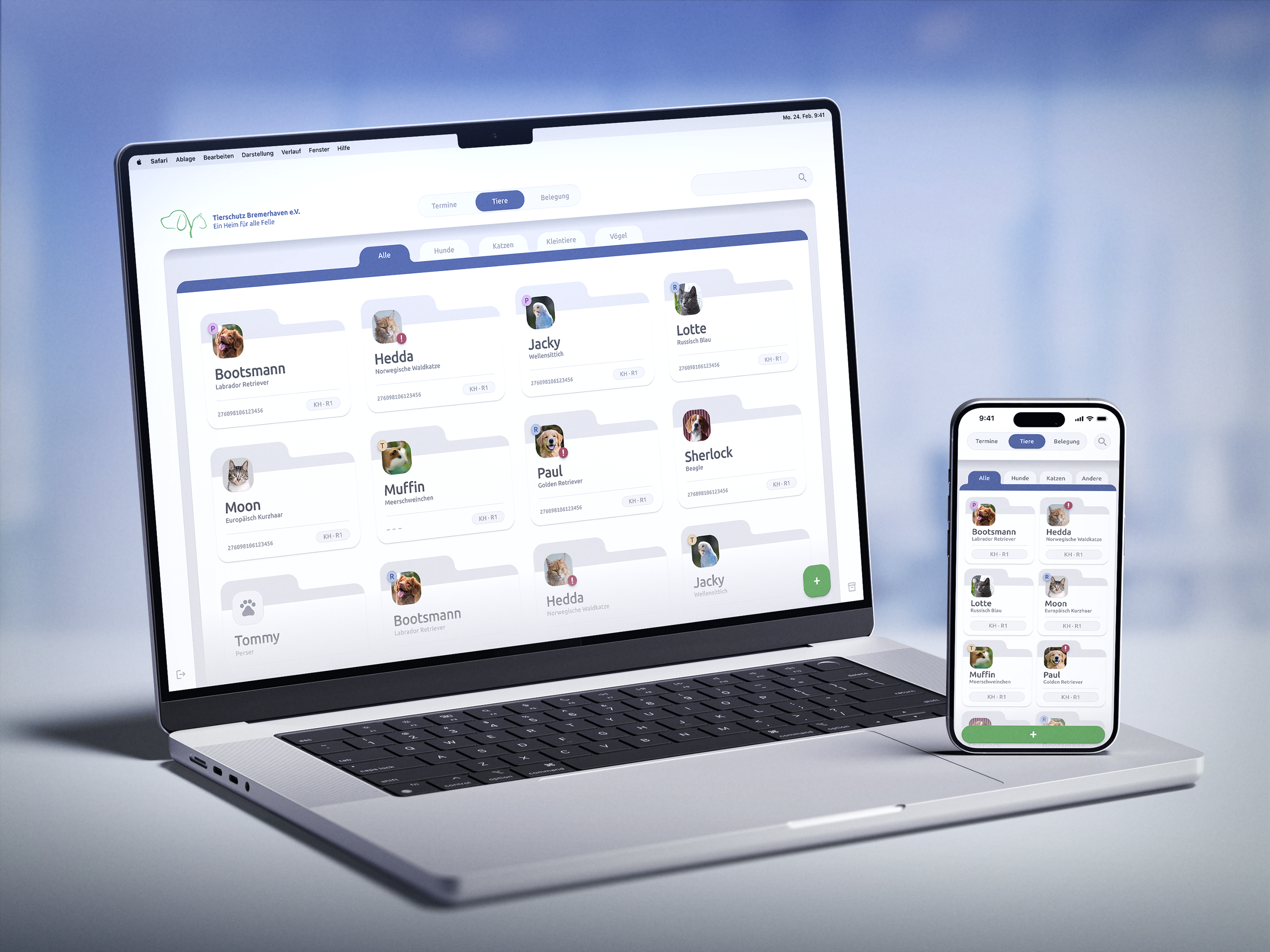 Tierschutz Bremerhaven · Animal Shelter Management App animal shelter clean ui dashboard data visualization design figma german german design graphic design mobile design product design prototype responsive saas task management ui ui design ux ux design web app