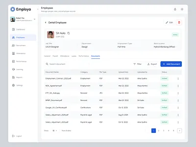 Employa — Employee Documents Management clean design design detail page document employee employee management hr hr management human resources management minimal saas ui uidesign uiux ux uxdesign web design web page website