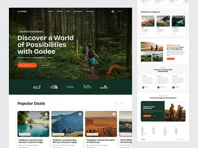 Travel agency Landing Page Design – Godee booking website card layout clean design destination booking hero section interface design landing page design minimal design modern website product design responsive design tourism website travel app travel landing page travel ui ui ux design web design website inspiration