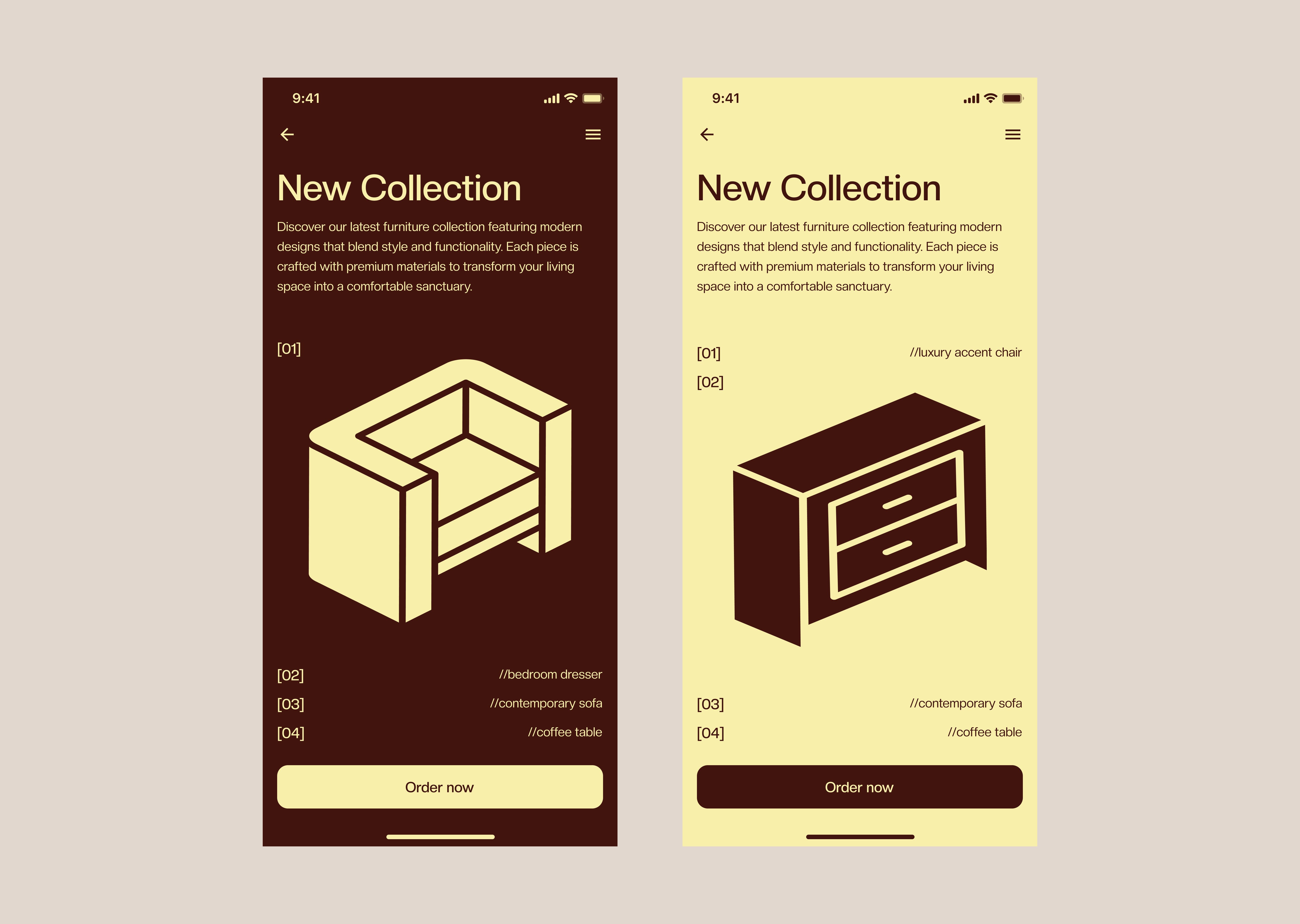 Furniture Collection Mobile App bold collection design designer figma furniture minimal mobile mobile app ui uiux uiuxdesign ux