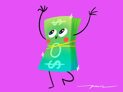 Money bill cartoon character color cute design dollar illustration money