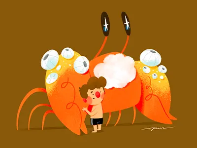 Crab beach cartoon character color coral crab cute design illustration ocean sand sea