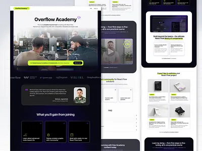 Overflow Academy – React Flow Marketing Landing Page conversion design dark ui developer tools edtech education platform figma hero section interface design landing page marketing website modern web product design react react flow saas landing tech website ux ui web design webflow website design