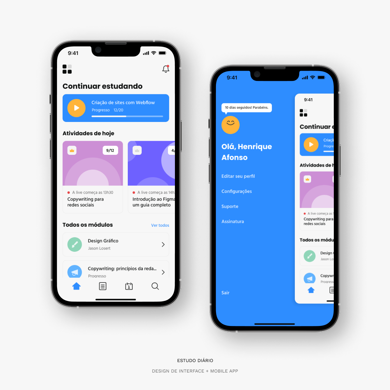Estudo diário - Plataforma de ensino design interface ui ux