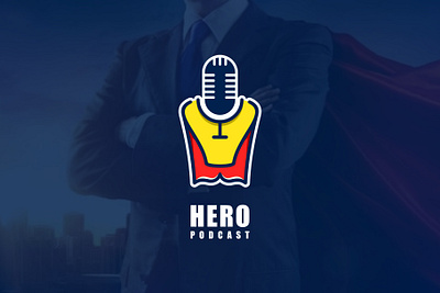 Microphone Podcast Hero Logo branding broadcast broadcasting costume design graphic design hero illustration logo logo design man mic microphone podcast podcasting power radio strong super vector